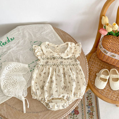 BABY IVORY FLORAL SHORT SLEEVE ROMPER