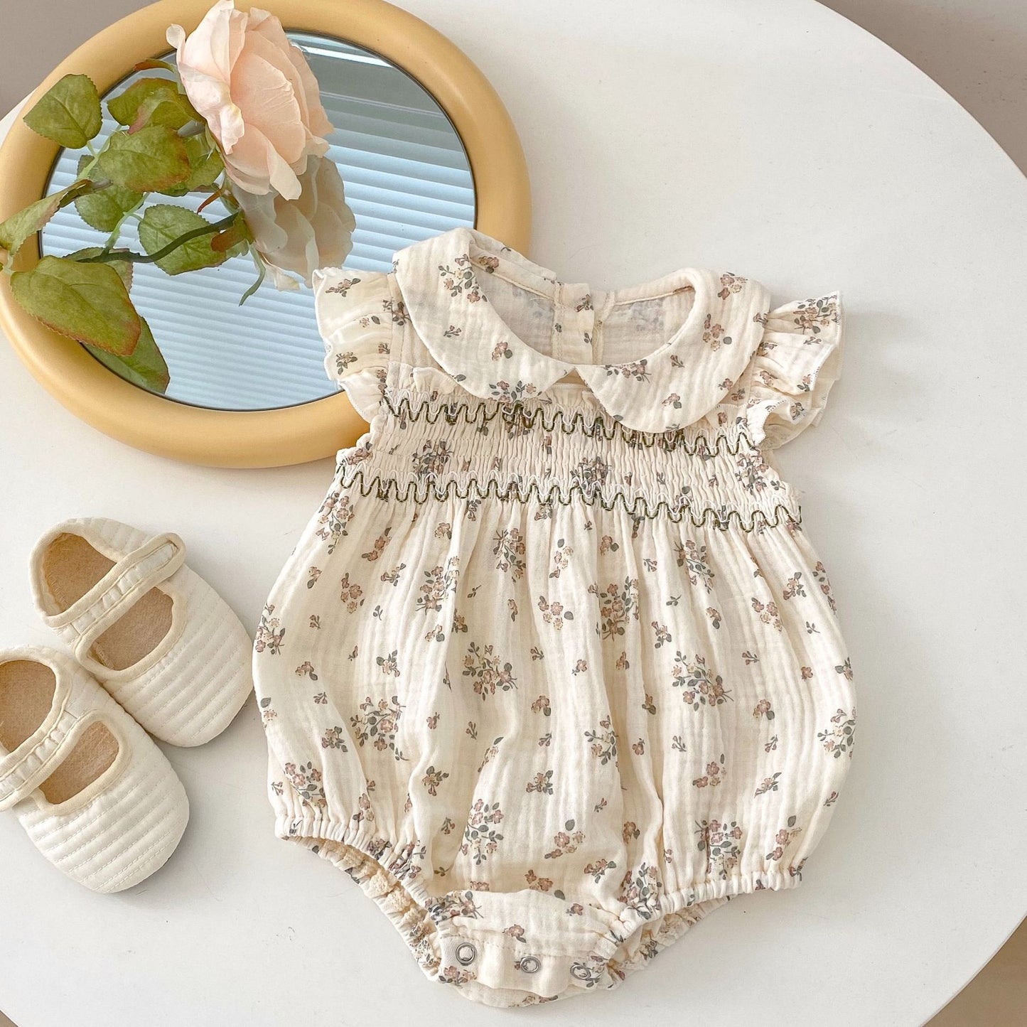 BABY IVORY FLORAL SHORT SLEEVE ROMPER