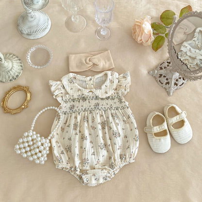 BABY IVORY FLORAL SHORT SLEEVE ROMPER