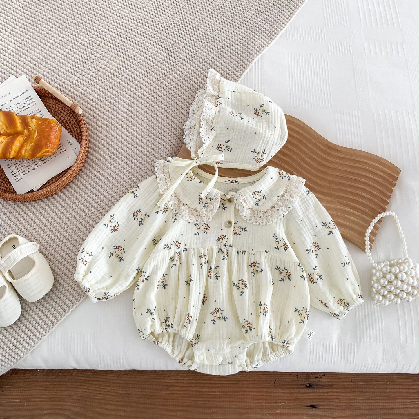 BABY FLORAL FRILL ROMPER WITH HAT