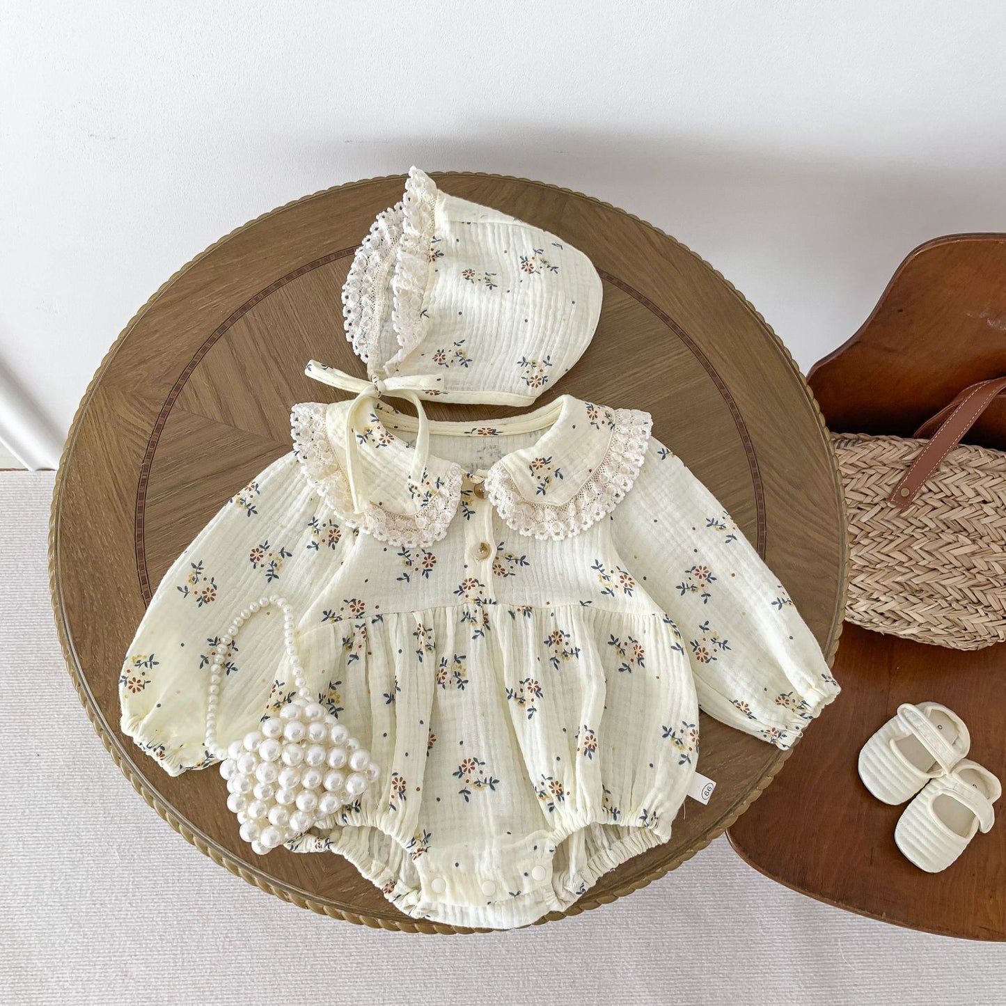 BABY FLORAL FRILL ROMPER WITH HAT