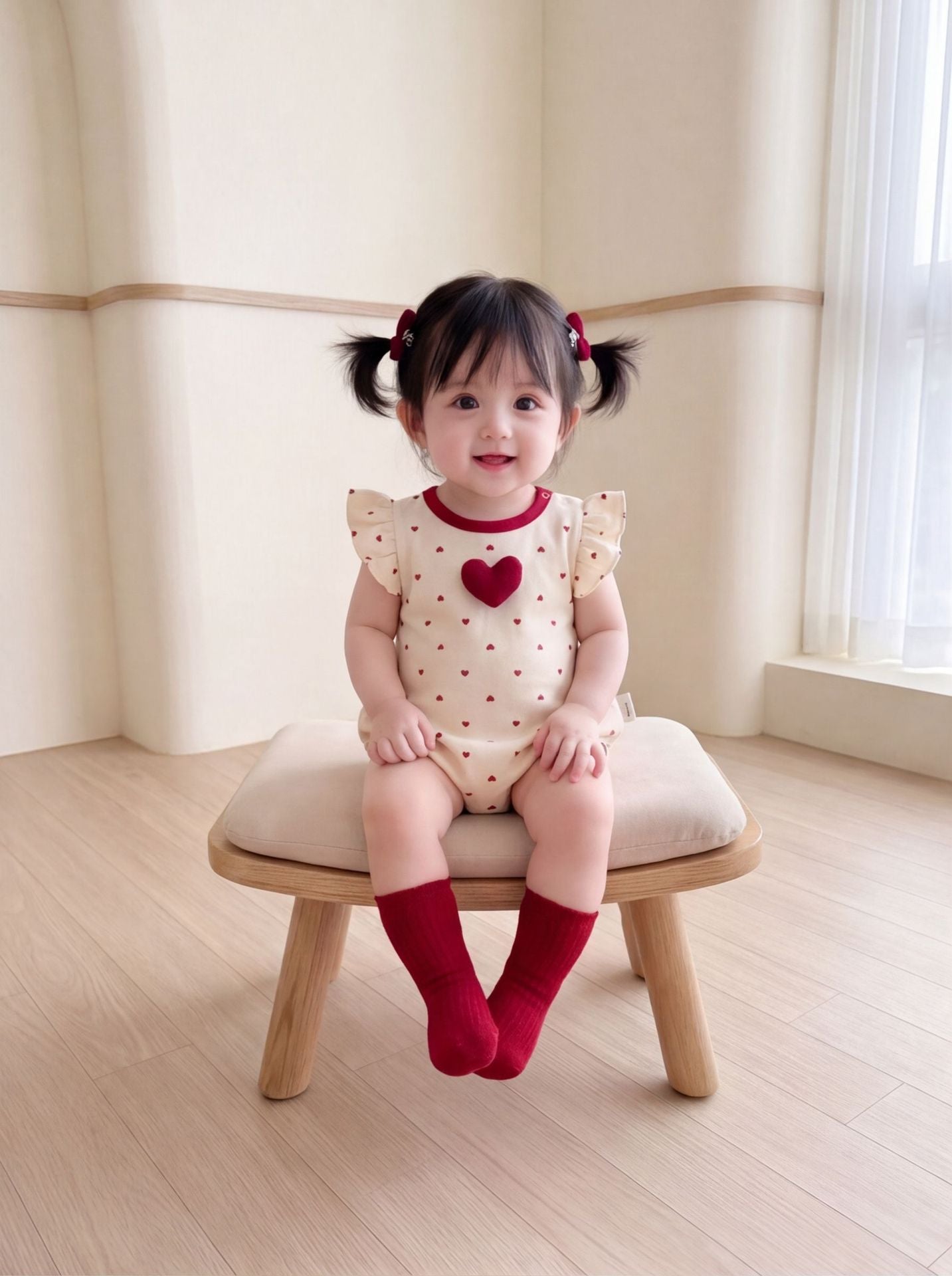 BABY SHORT SLEEVE HEART ROMPER