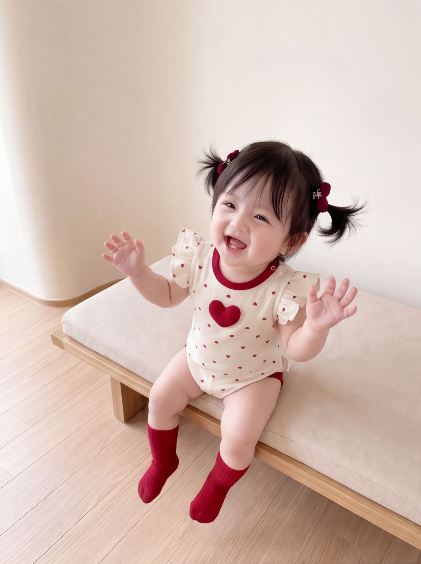 BABY SHORT SLEEVE HEART ROMPER